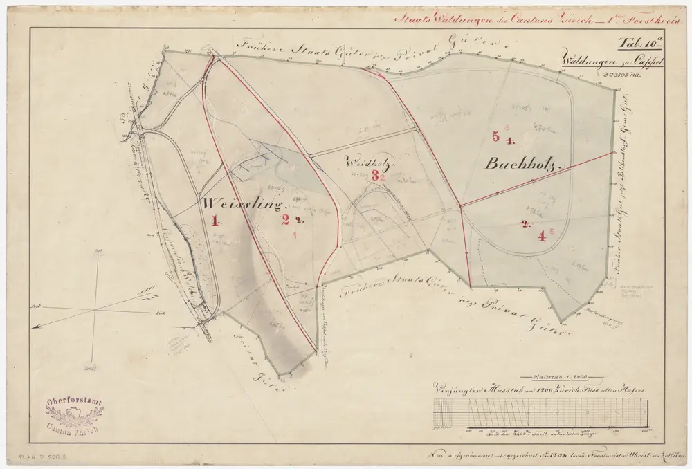 Kappel am Albis, Hausen am Albis: Staatswaldungen: Kappel am Albis: Weidholz, Wislig (Weissling) und Buchholz; Grundriss (Tab. 10 a)