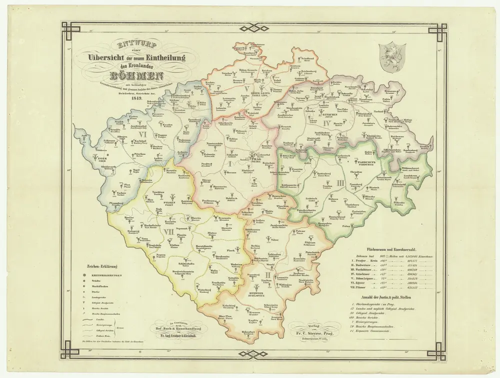 Entwurf einer Uibersicht der neuen Eintheilung des Kronlandes Böhmen mit beiläufiger Grenzbezeichnung und genauer Angabe des Sitzes sämmtlicher Behörden, Gerichte & c