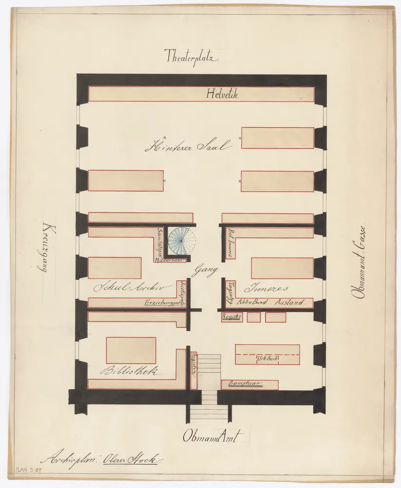 Staatsarchiv im Obmannamt: Westflügel; Oberer Stock mit Belegungsplan; Grundriss
