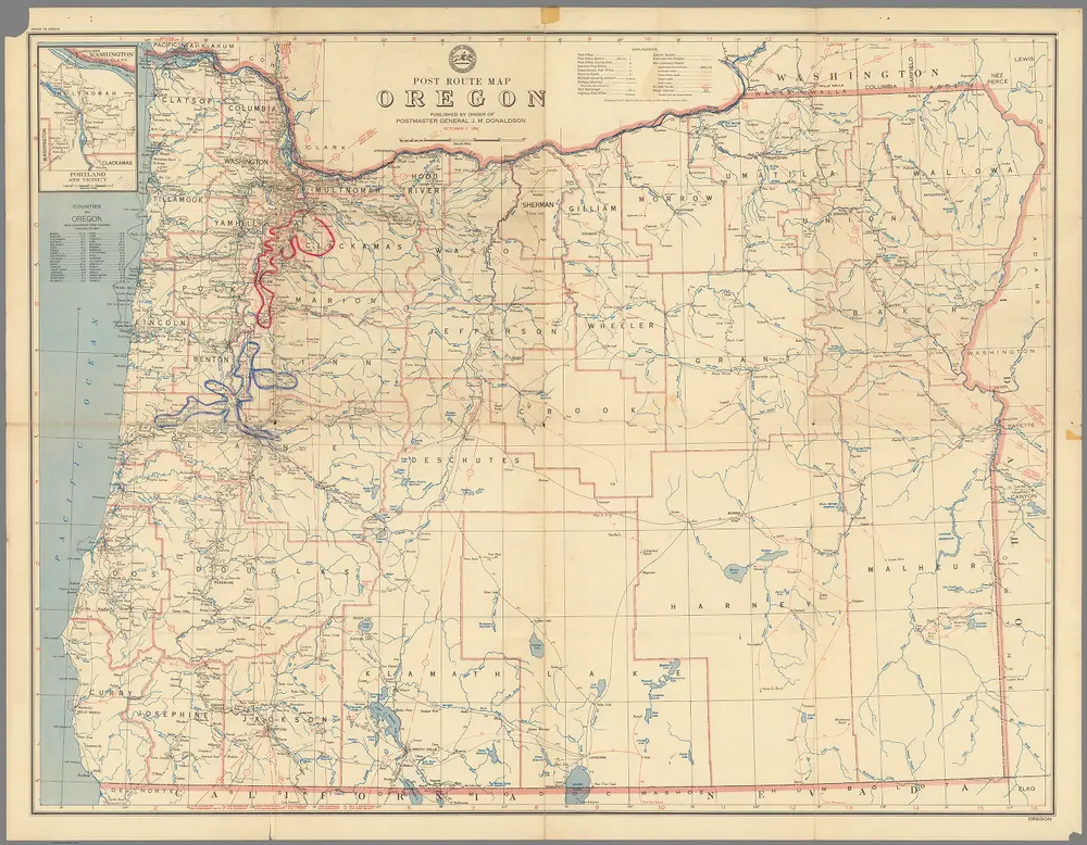 Post Route Map of the State of Oregon Showing Post Offices ... October 2, 1950.