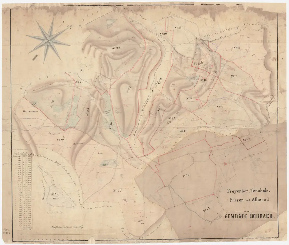 Embrach: Gemeindewaldungen Freienhof (Freyenhof), Tannholz, Foren (Forren), Ober- und Unteralmet (Allmend), Eberwisen (Eberwiese); Grundriss