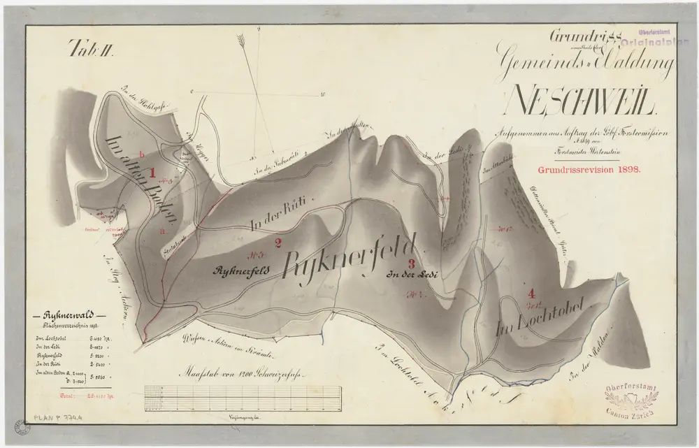 Weisslingen: Gemeindewaldung Neschwil: Im alten Boden, Ryknerfeld, Rüti, Ledi, Lochtobel; Grundriss (Tab. II)