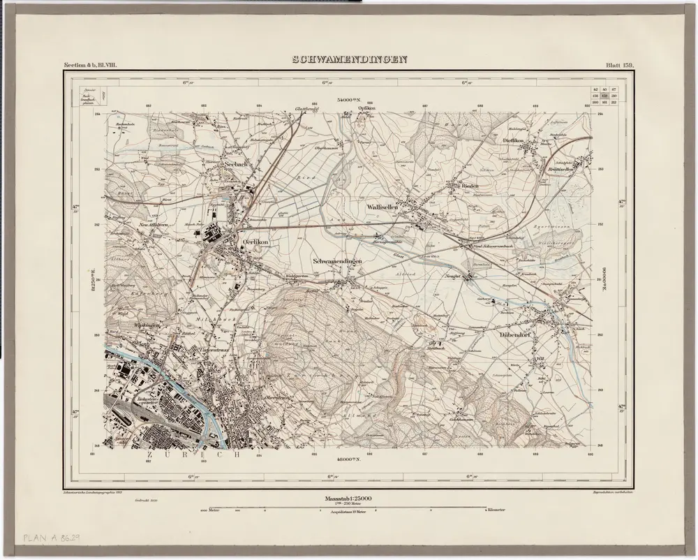 Topographischer Atlas der Schweiz (Siegfried-Karte): Den Kanton Zürich betreffende Blätter: Blatt 159: Schwamendingen