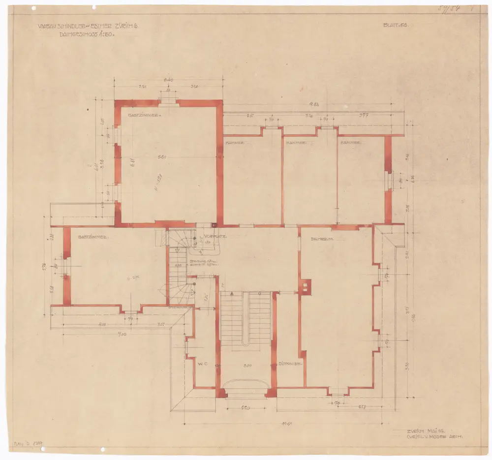 Schindlergut Zürich 6: Umbau für Generaldirektor Schindler-Escher; Dachgeschoss; Grundriss