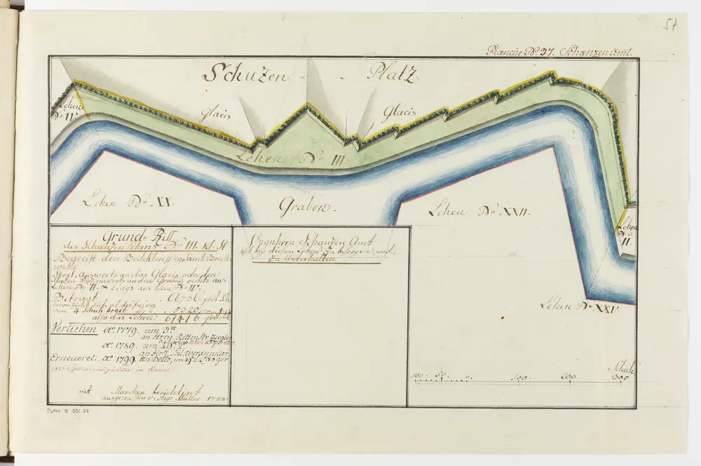 Zürich: Dem Spital Zürich gehörende Lehen in den Fortifikationswerken; Ansichten, Grundrisse und Schnitte: Schanzenlehen Nr. 3 Kleine Stadt, beim Schützenplatz; Grundriss