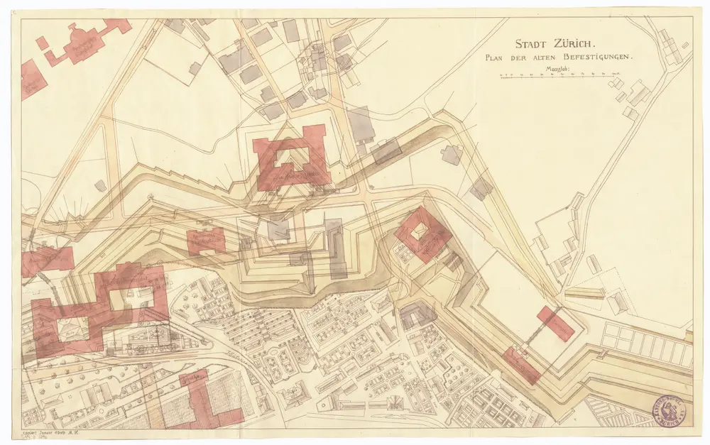 Neue Universität, neue und alte Kantonsschule, Augenklinik, Physikgebäude, Turnhallen: Situationsplan