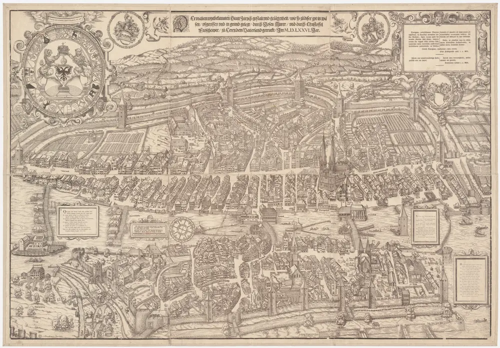 Holzschnitt-Planvedute (Ansichtsplan) der Stadt Zürich (Murer-Plan) von 1576