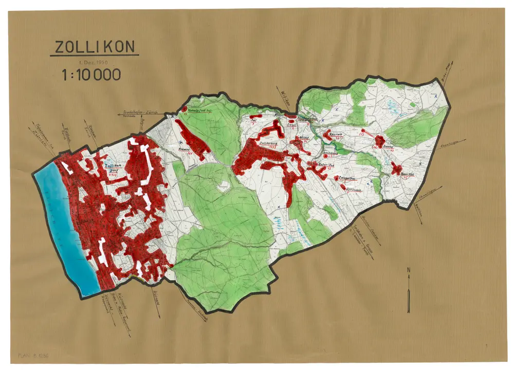 Zollikon: Definition der Siedlungen für die eidgenössische Volkszählung am 01.12.1950; Siedlungskarte