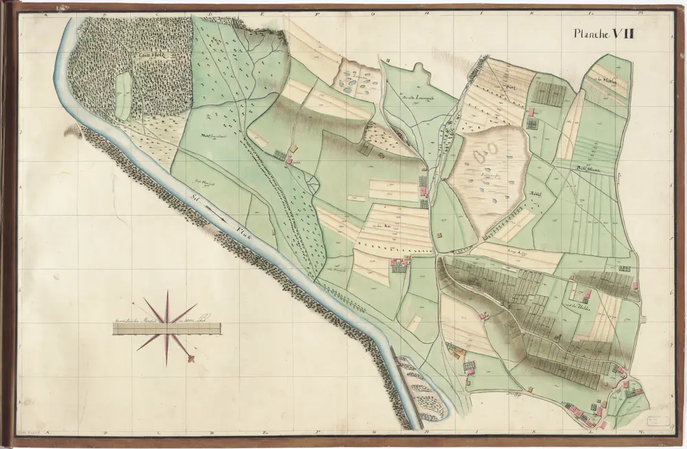 Wiedikon und Aussersihl: Vermessung der Gemeinden: Planche VII: Rebberg, Weiden und Güter entlang der Sihl, Bühlwiesen, Räffel, Halden, Binz und Mettlen