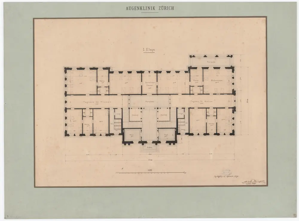 Projektierte Augenklinik, Rämistrasse 73: 1. Stock; Grundriss