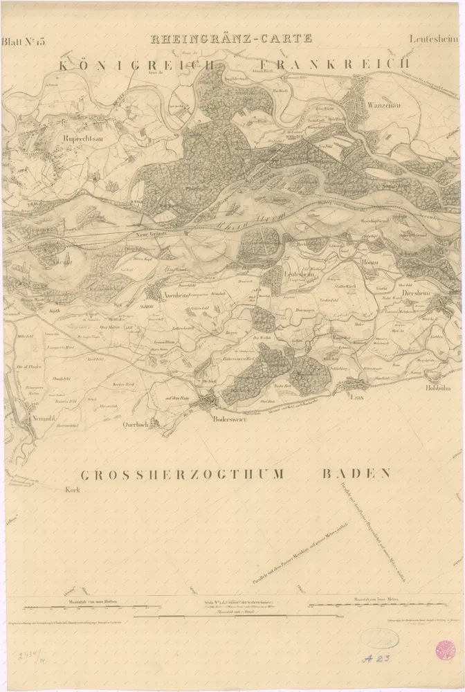 Topographische - Carte des Rheinstromes und seiner beiderseitigen Ufer von Hüningen bis Lauterburg…