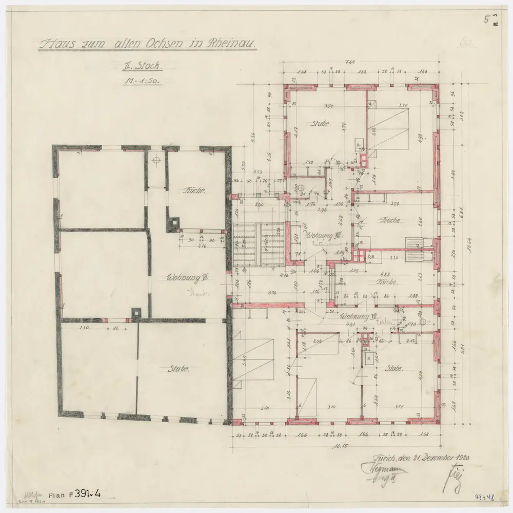 Gemeinde Rheinau: Haus zum alten Ochsen: 2. Stock; Grundriss