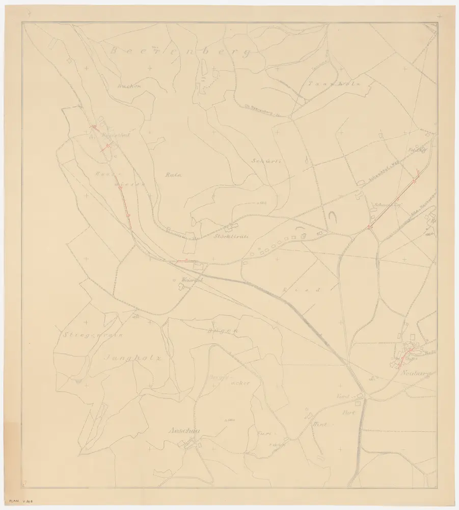 Winterthur: Gemeinde; Kanalisation: Blatt 7: Gegend bei Berenberg (Beerenberg), Tannholz, Rumstal, Schweikhof, Jungholz, Stigenrain (Stiegenrain), Neuburg und Aeschau; Übersichtsplan