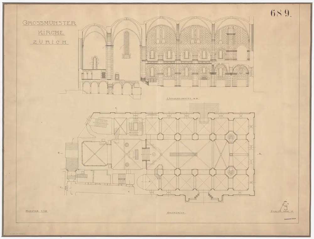 Zürich: Grossmünster: Grundriss und Längsschnitt