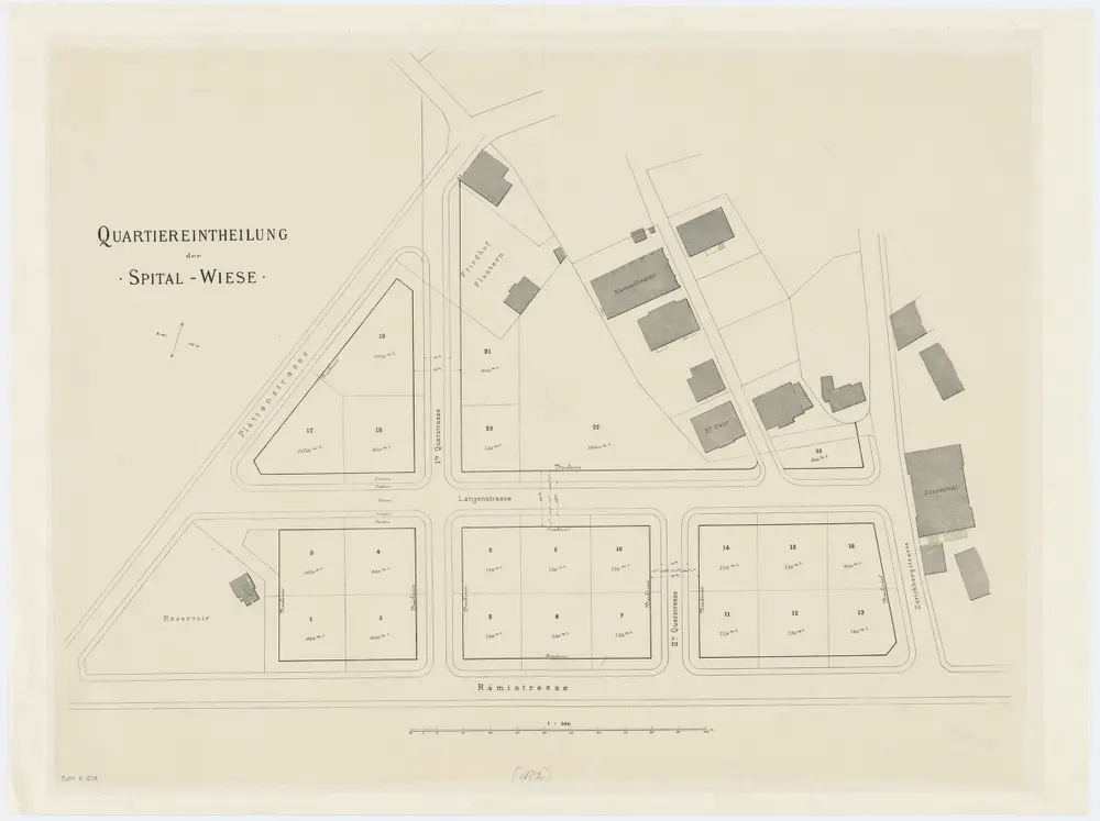 Fluntern: Kantonsspital-Areal, Quartier-Einteilung der Spitalwiese; Grundriss