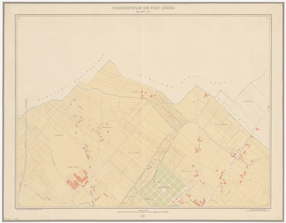 Übersichtsplan der Stadt Zürich und der umliegenden Gemeinden in 23 Blättern, Blatt IV: Teile von Wiedikon und Aussersihl