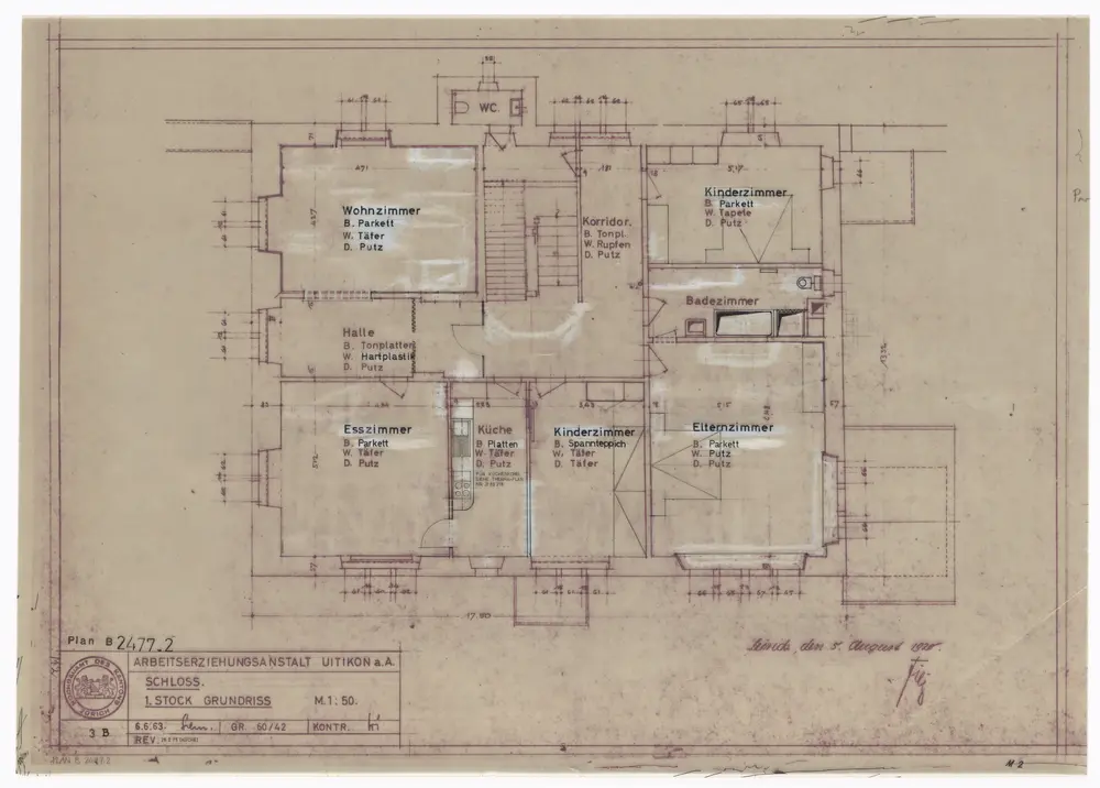 Uitikon: Arbeitserziehungsanstalt, Schloss: 1. Stock; Grundriss