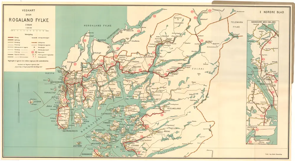 Stavanger amt nr 36-nord: Vegkart over Rogaland fylke. Nordre blad