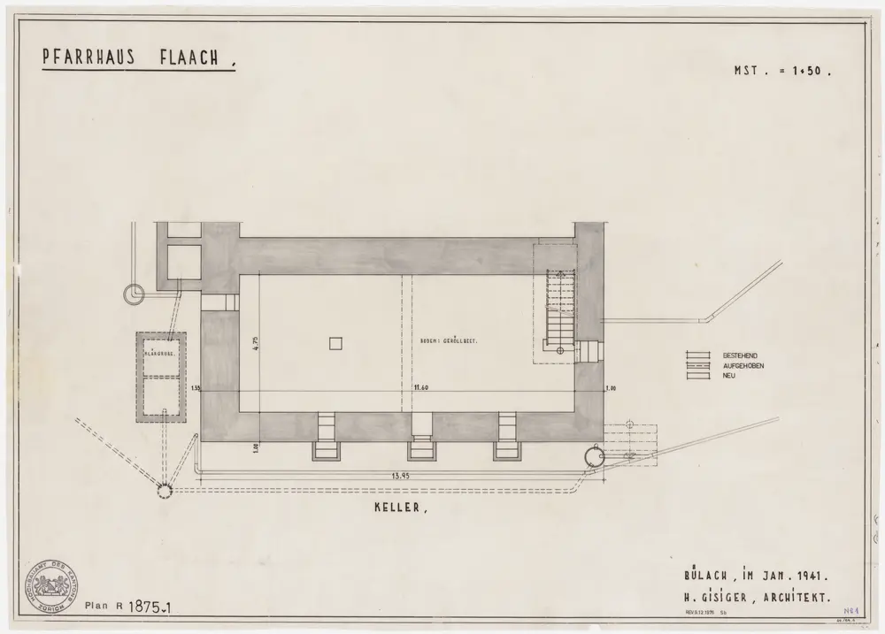 Flaach: Pfarrhaus: Keller; Grundriss (Nr. 1)