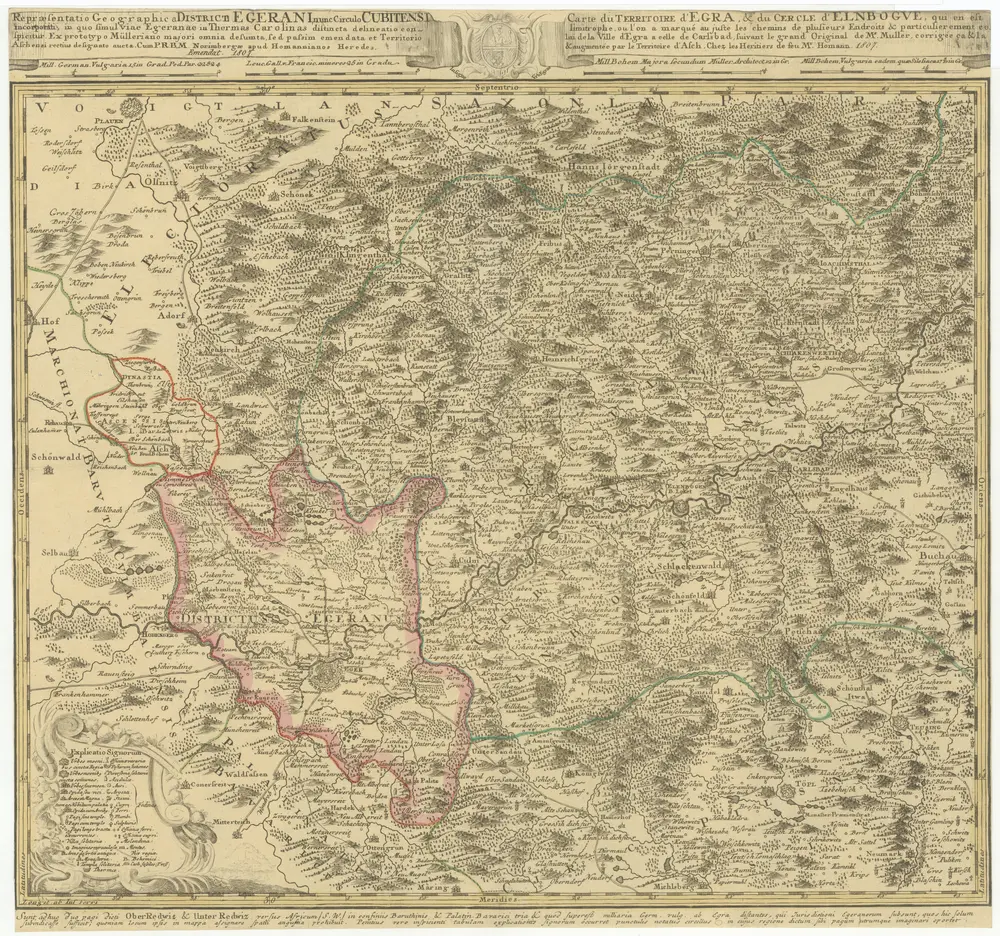 Repraesentatio Geographica District Egerani nunc Circulo Cubitensi in quo simul viae Egeranae in Thermas Carolinas in distincta delineatio conspicitur