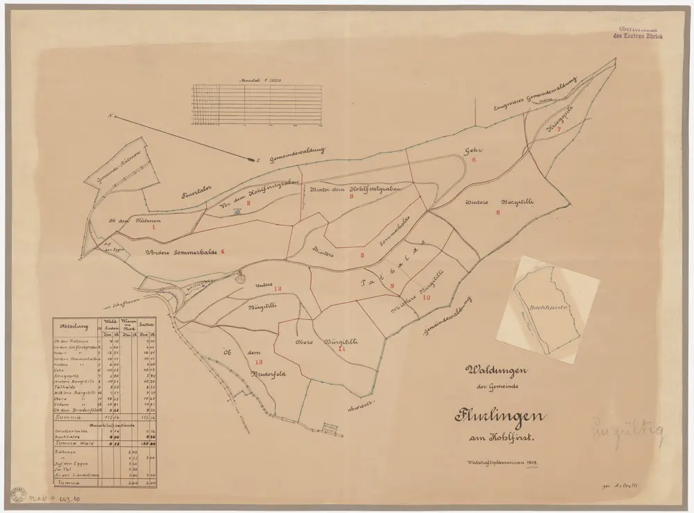 Flurlingen: Gemeindewaldung: Cholfirst (Kohlfirst), Buechhalden (Buchhalde); Grundrisse