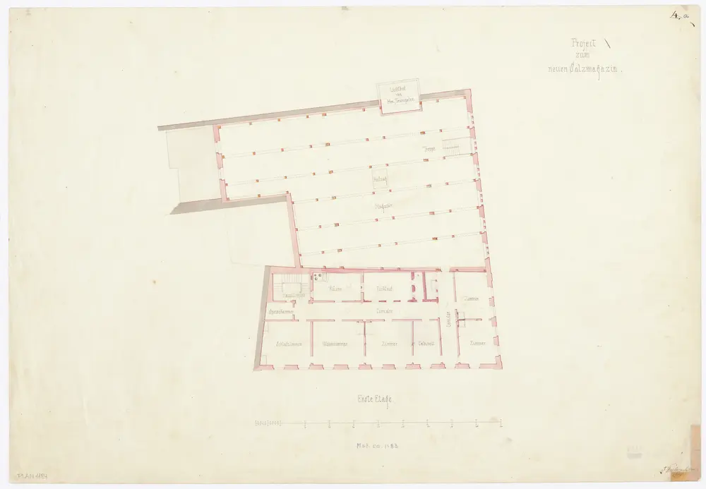 Projektiertes Salzhaus am Bellevue: 1. Stock; Grundriss