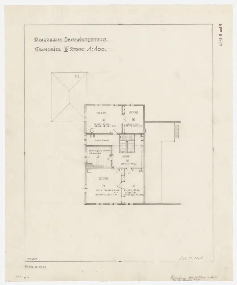 Oberwinterthur: Pfarrhaus, vor der Renovation, 2. Stock; Grundriss (Nr. 12)