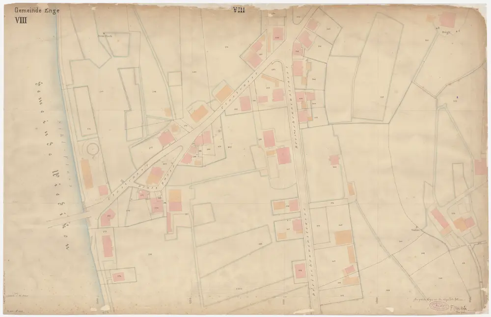 Enge: Gemeinde; Katasterpläne und Kataster-Ergänzungspläne: Blatt VIII: Gegend bei Utostrasse, Dreischeunenstrasse, Bürgli, Gabler und Sihl; Situationsplan