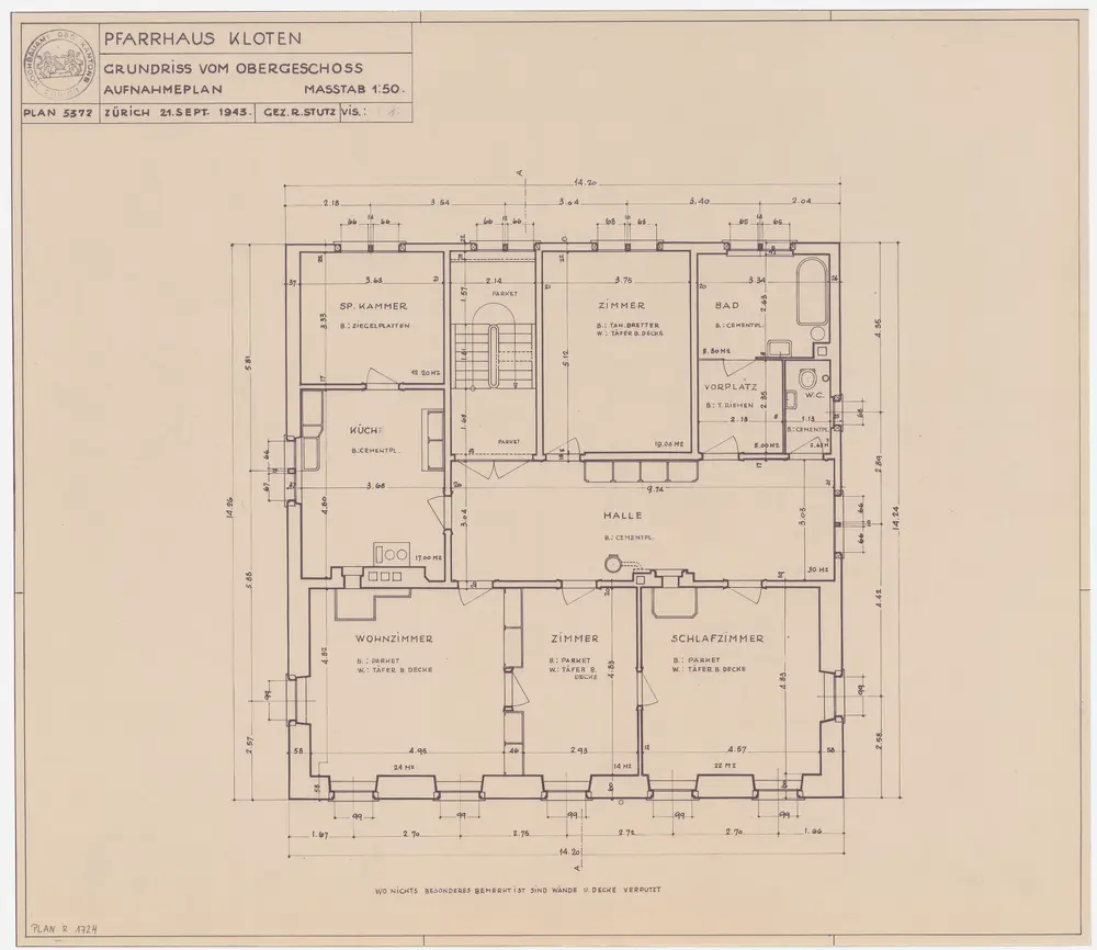 Kloten: Pfarrhaus, 1. Stock; Grundriss