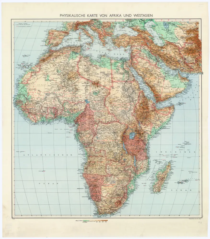 Physikalische Karte von Afrika und Westasien