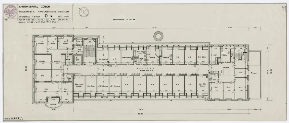 Zürich: Kantonsspital, Frauenklinik, Gynäkologische Abteilung; Grundrisse: 3. Stock