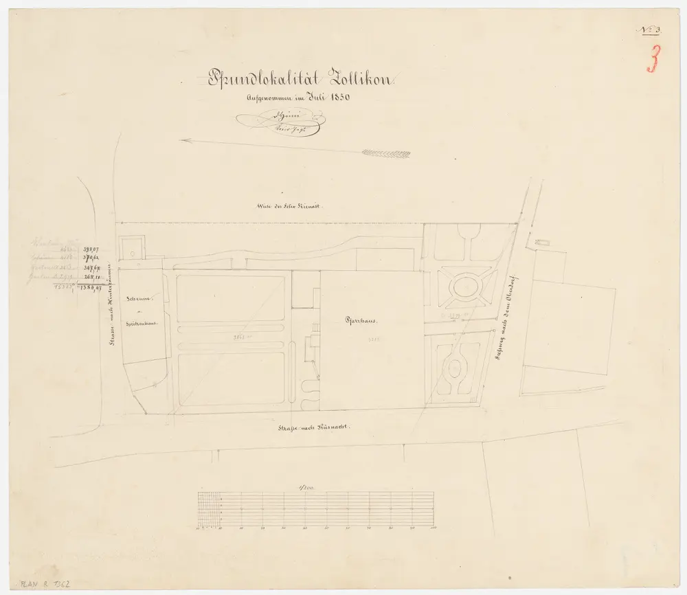 Zollikon: Pfrundlokalität mit Pfarrhaus und Umgebung; Grundriss (Nr. 3)