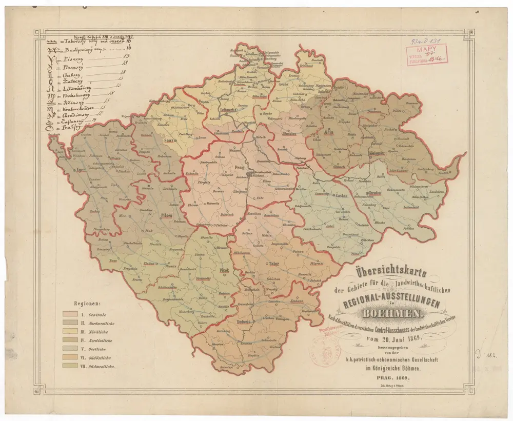 Übersichtskarte der Gebiete für die landwirthschaftlichen Regional-Ausstellungen in Boehmen