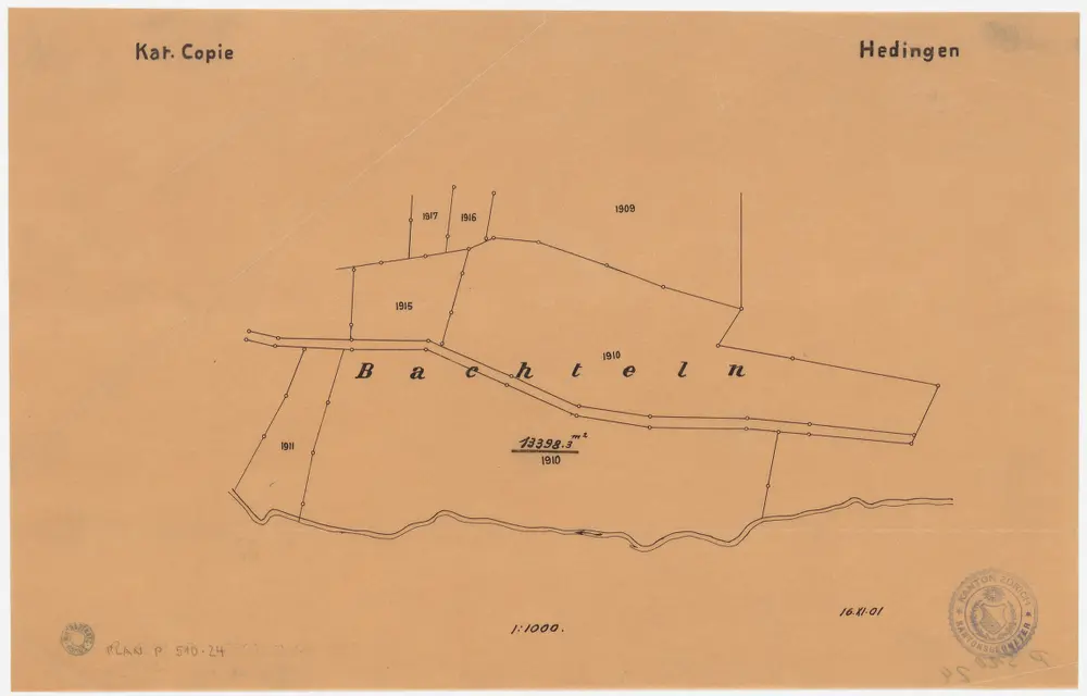 Hedingen: Gemeinde- und Genossenschaftswaldungen: Bachteln; Grundriss