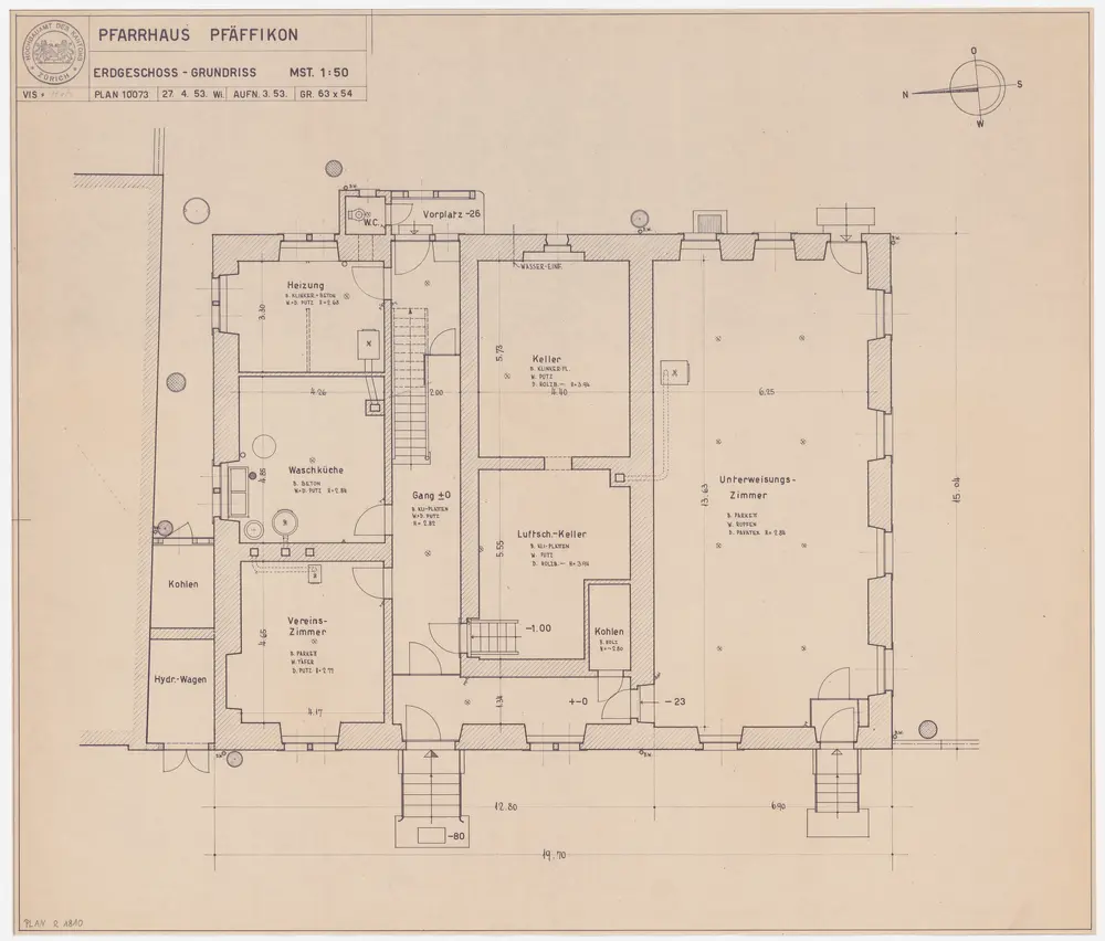 Pfäffikon: Pfarrhaus, Erdgeschoss; Grundriss