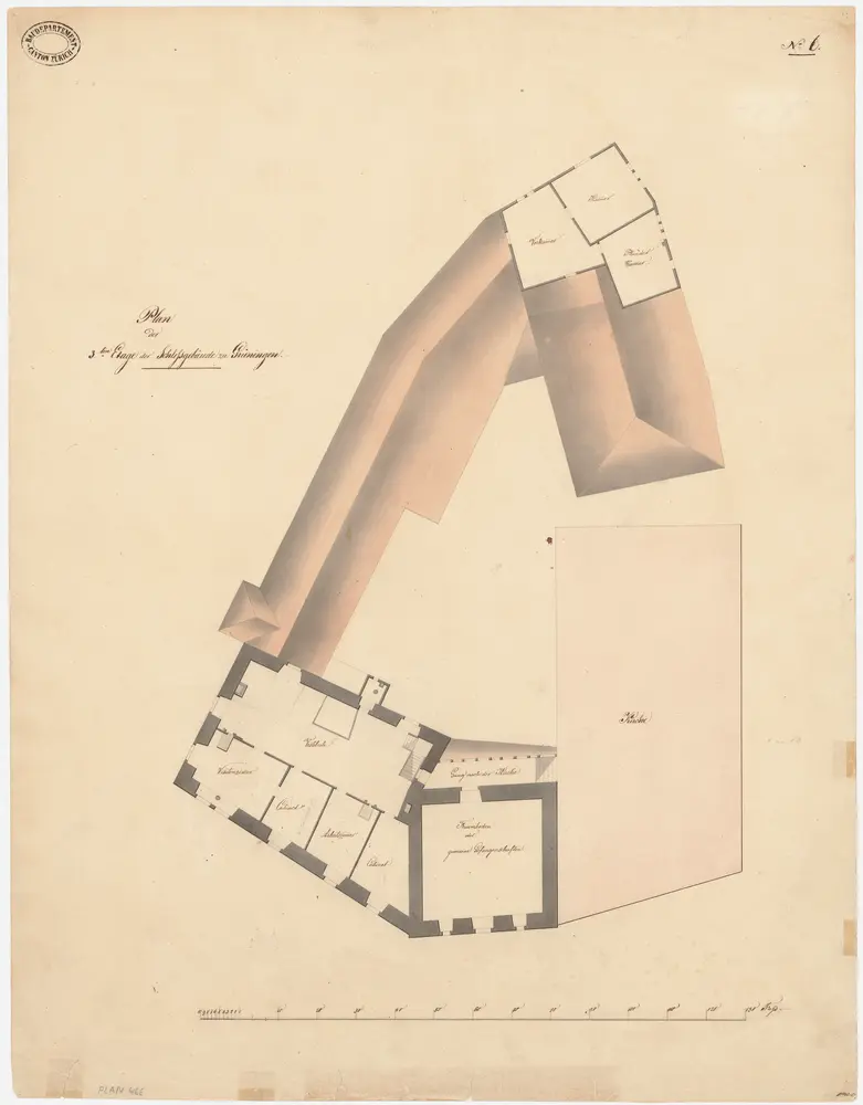 Grüningen: Schlossgebäude mit Kirche, 3. Stock; Grundriss (Nr. 6)