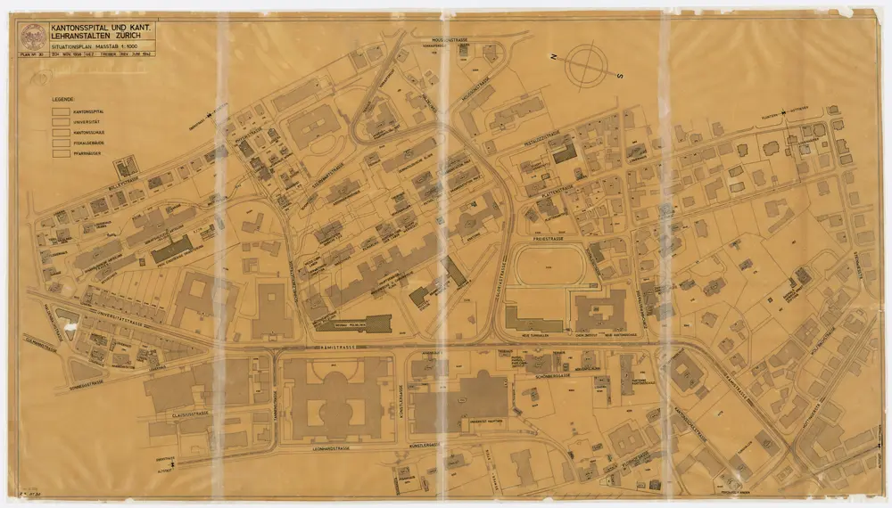 Zürich: Kantonsspital und kantonale Lehranstalten in Fluntern; Situationsplan