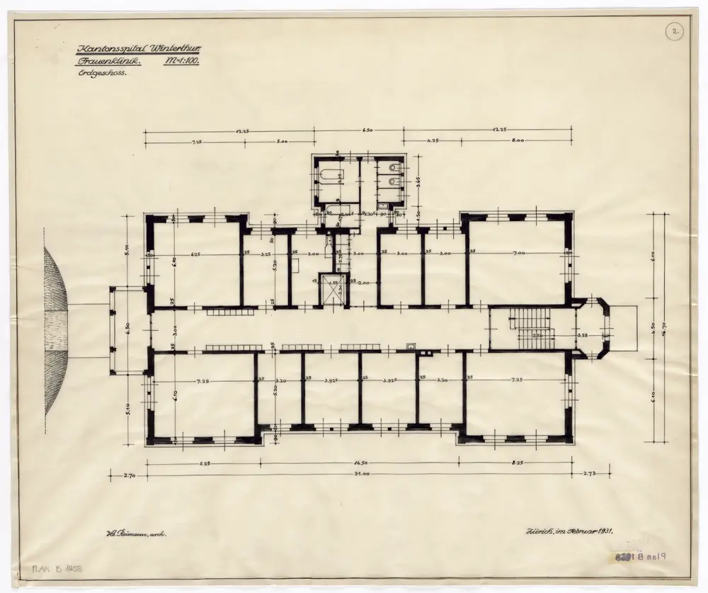 Winterthur: Kantonsspital, Frauenklinik, Erdgeschoss; Grundriss (Nr. 2)