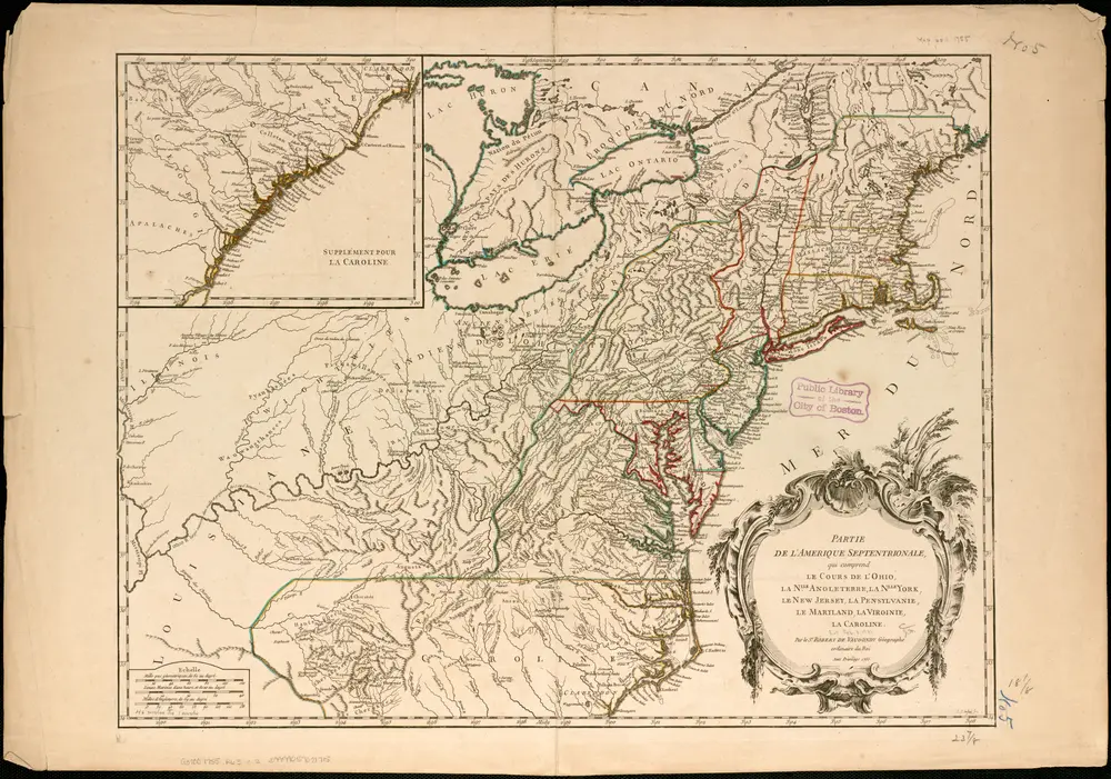 Partie de l'Amérique septentrionale, qui comprend le cours de l'Ohio, la Nlle. Angleterre, la Nlle York, le New Jersey, la Pensylvanie, le Maryland, la Virginie, la Caroline