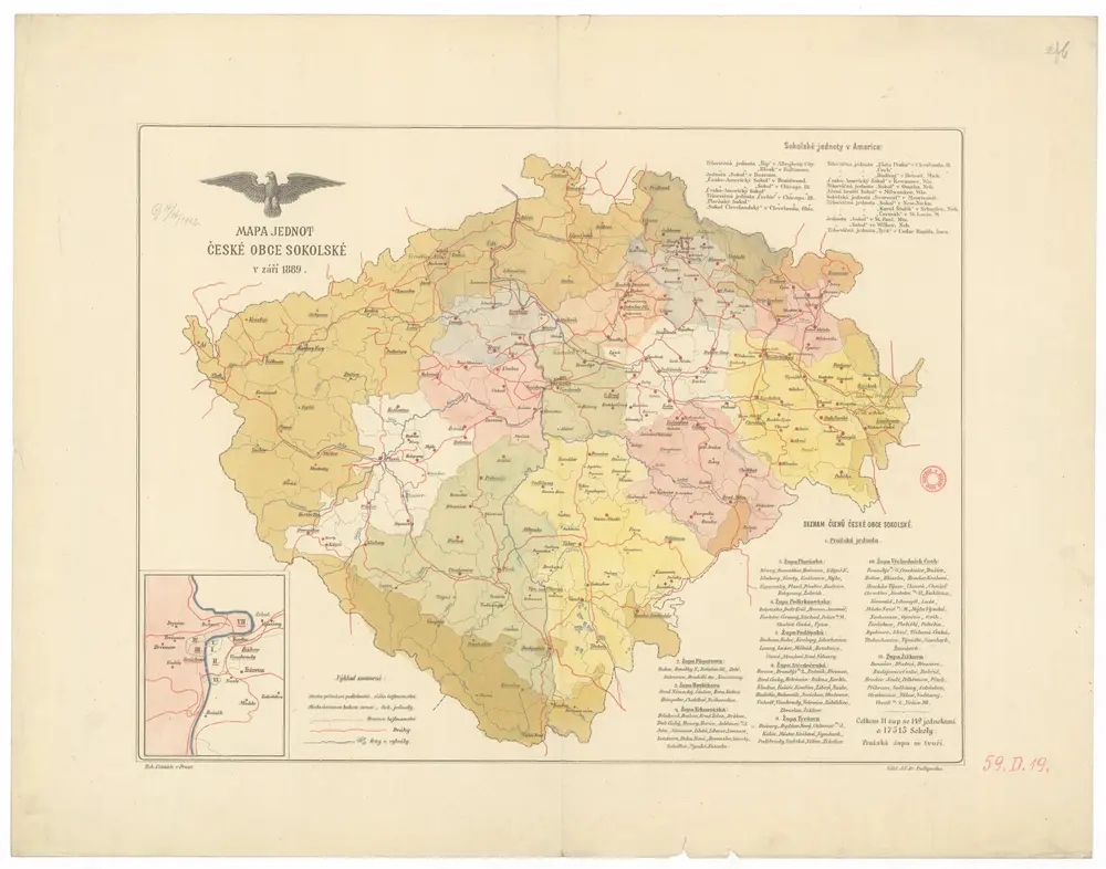 Mapa jednot České obce sokolské v září 1889