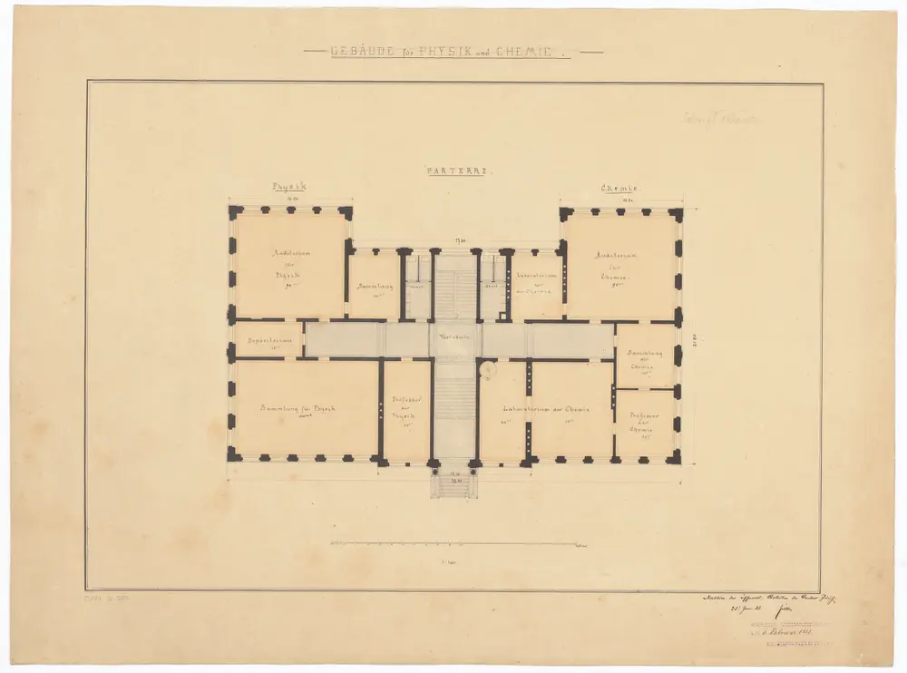 Universität Zürich und Kantonsschule, projektiertes Physik- und Chemiegebäude: Parterre; Grundriss