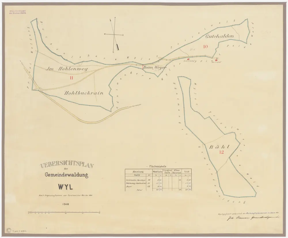 Wil: Gemeinde-, Genossenschafts- und Privatwaldungen: Wil: Gemeindewaldungen Holenweg (Im Hohlenweg), Holbuckrain (Hohlbuckrain), Weier (Beim Weyer), Guetihalden (Gutehalden), Bäl (Bähl); Grundrisse