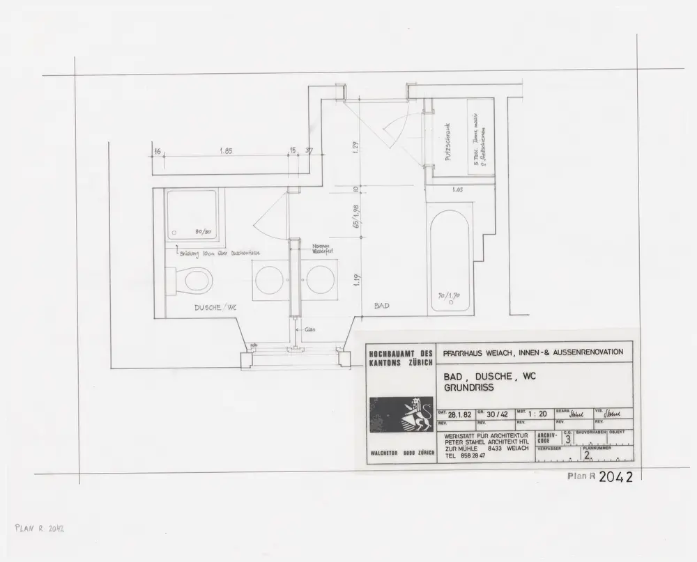 Weiach: Pfarrhaus, Renovation des Badezimmers; Grundriss