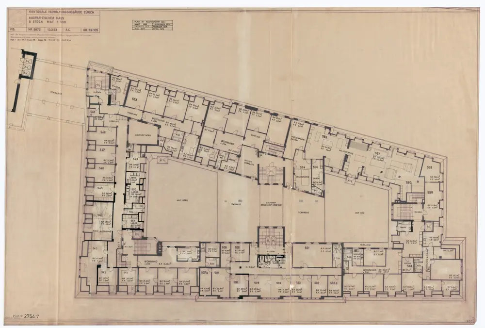 Kaspar-Escher-Haus: Kantonale Verwaltung; Grundrisse: 5. Stock; Grundriss