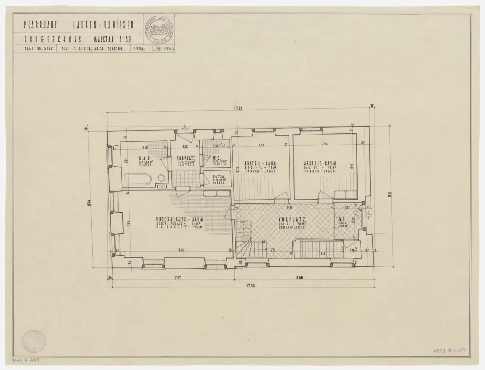 Laufen-Uhwiesen: Pfarrhaus Laufen, Erdgeschoss; Grundriss