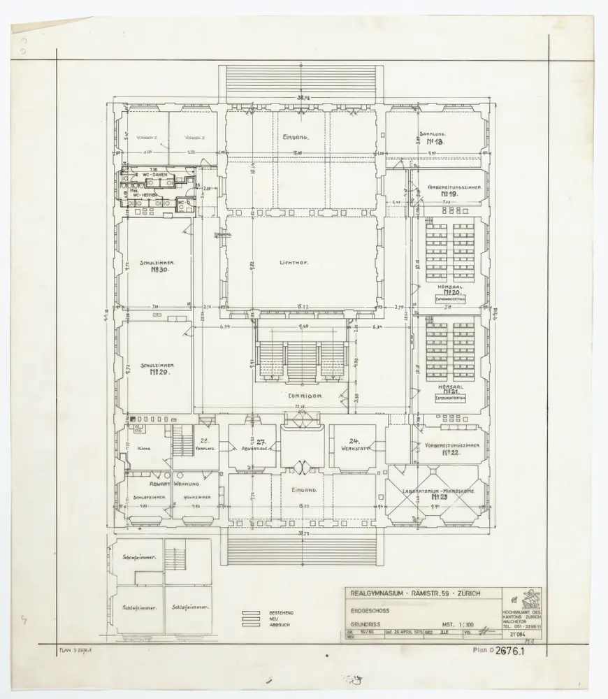 Realgymnasium, Rämistrasse 59: Grundrisse: Erdgeschoss; Grundriss