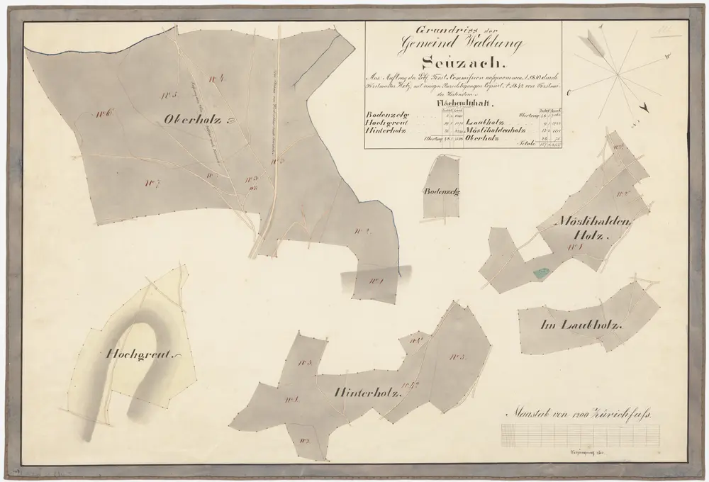 Seuzach: Gemeindewaldung: Oberholz, Hochgrüt-Scheidegg (Hochgreut), Hinterholz, Bodenzelg, Möslihalden, Laubholz; Grundrisse