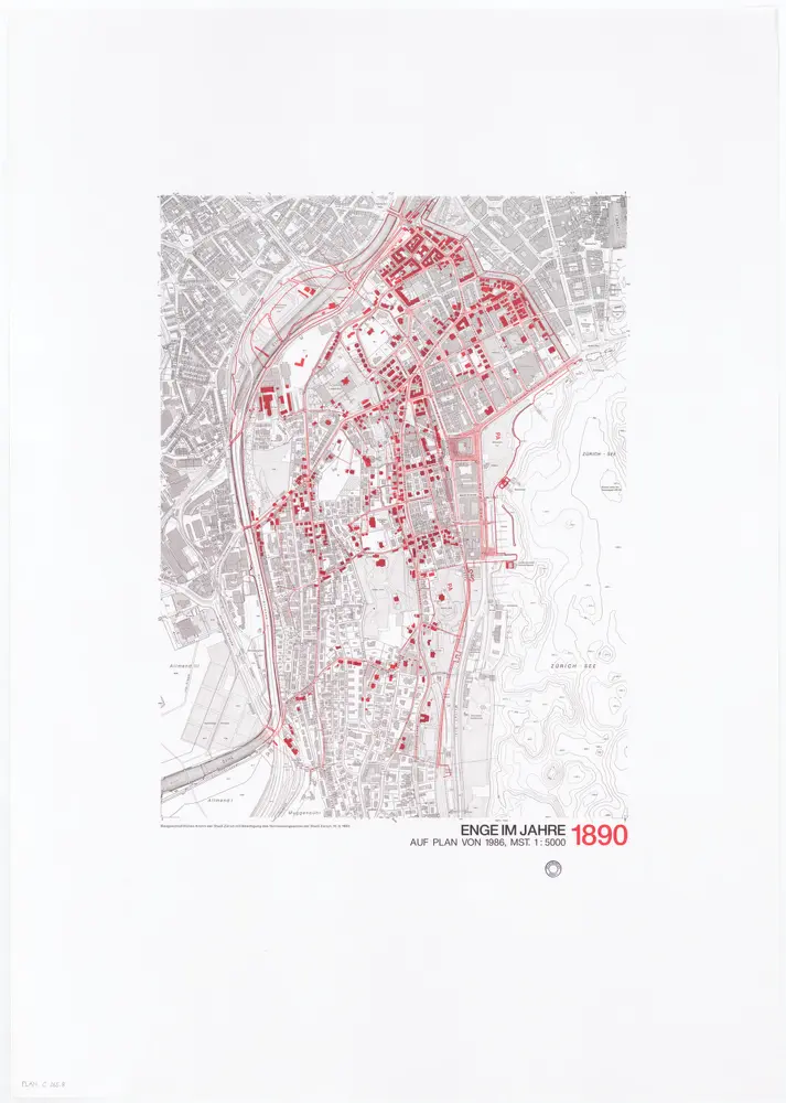 Historische Bauzustände der Zürcher Aussenquartiere in 48 Blättern: Enge im Jahre 1890 auf einem Plan von 1986; Übersichtsplan