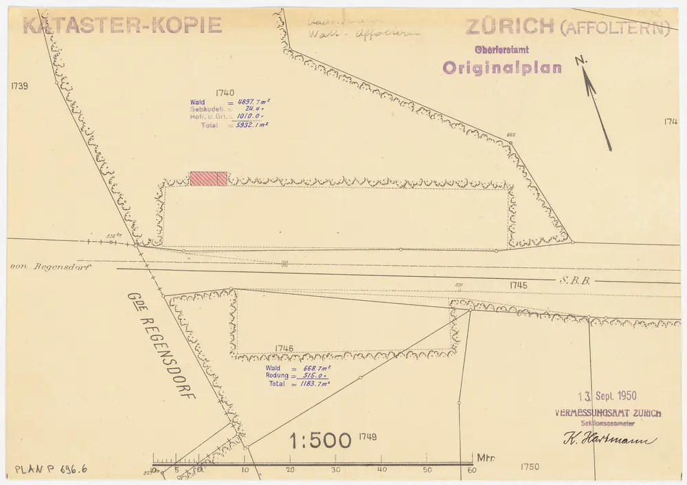 Regensdorf, Zürich: Staatswaldung Watt: Zürich: Landabtausch mit den Schweizerischen Bundesbahnen SBB bei Fressenhürst; Grundriss