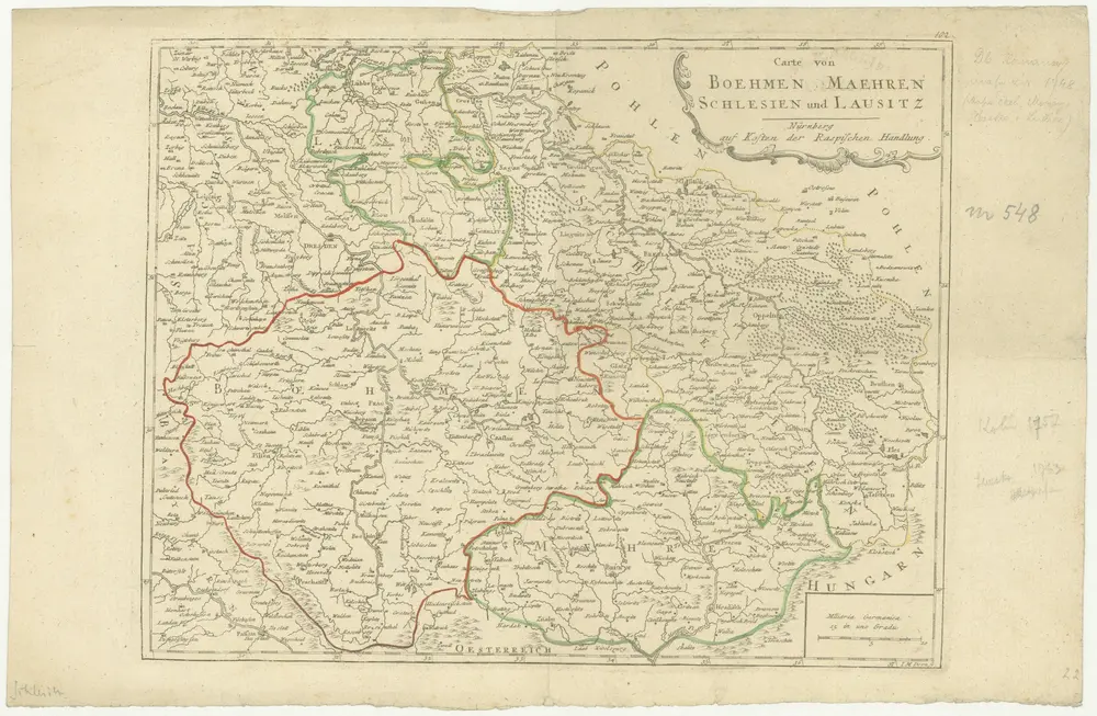 Karte von Boehmen, Maehren, Schlesien un Lausitz